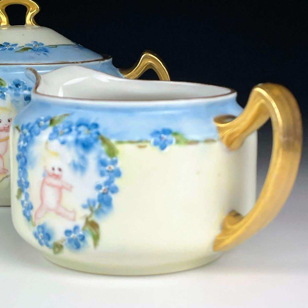【希少】オールドノリタケ ケーキューピー 勿忘草紋 シュガーボウル クリーマー
