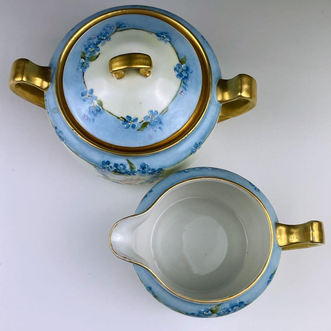 【希少】オールドノリタケ ケーキューピー 勿忘草紋 シュガーボウル クリーマー