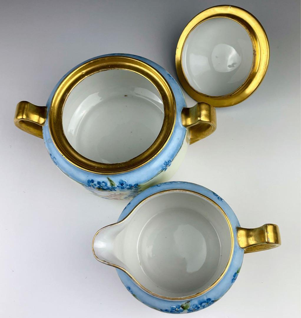 【希少】オールドノリタケ ケーキューピー 勿忘草紋 シュガーボウル クリーマー