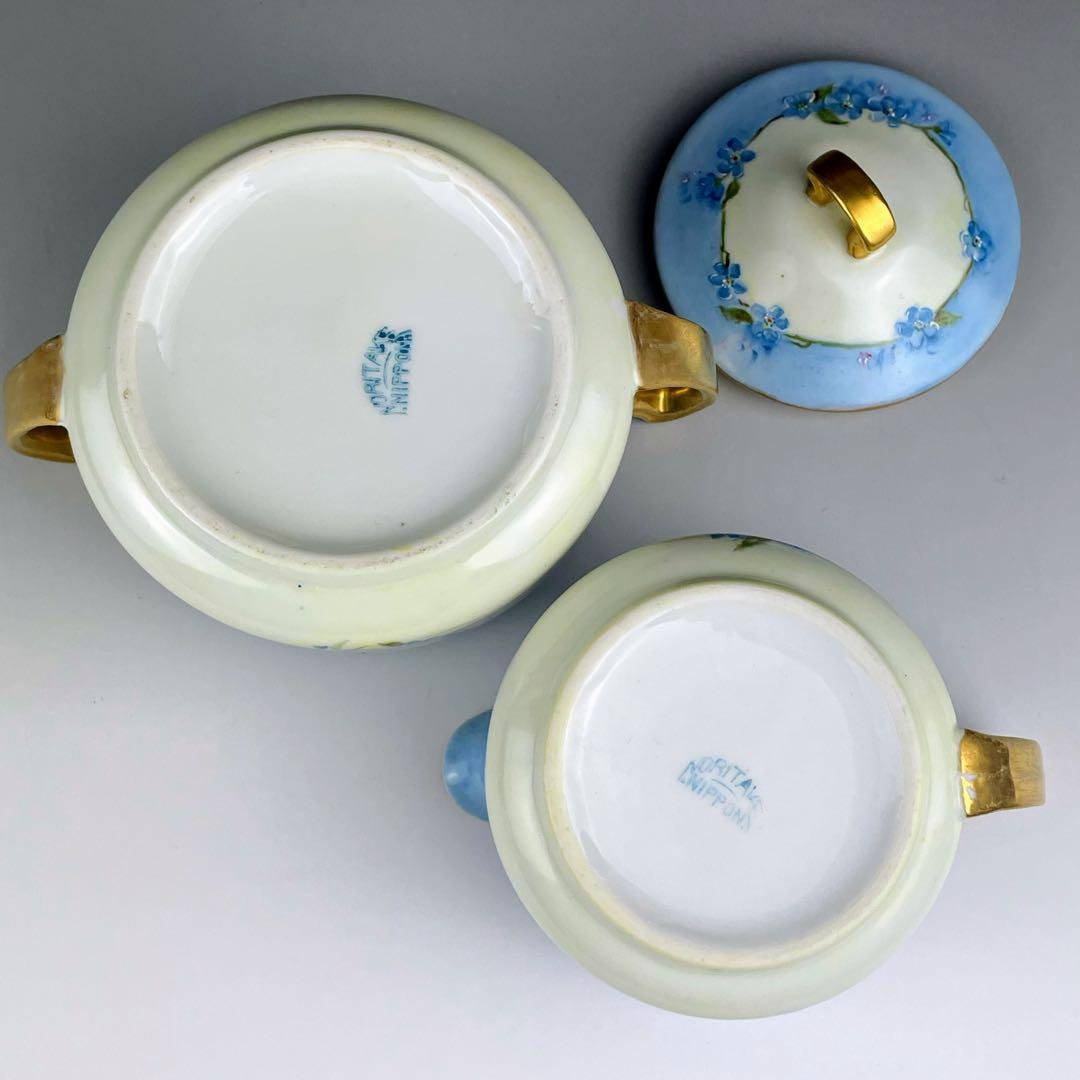 【希少】オールドノリタケ ケーキューピー 勿忘草紋 シュガーボウル クリーマー