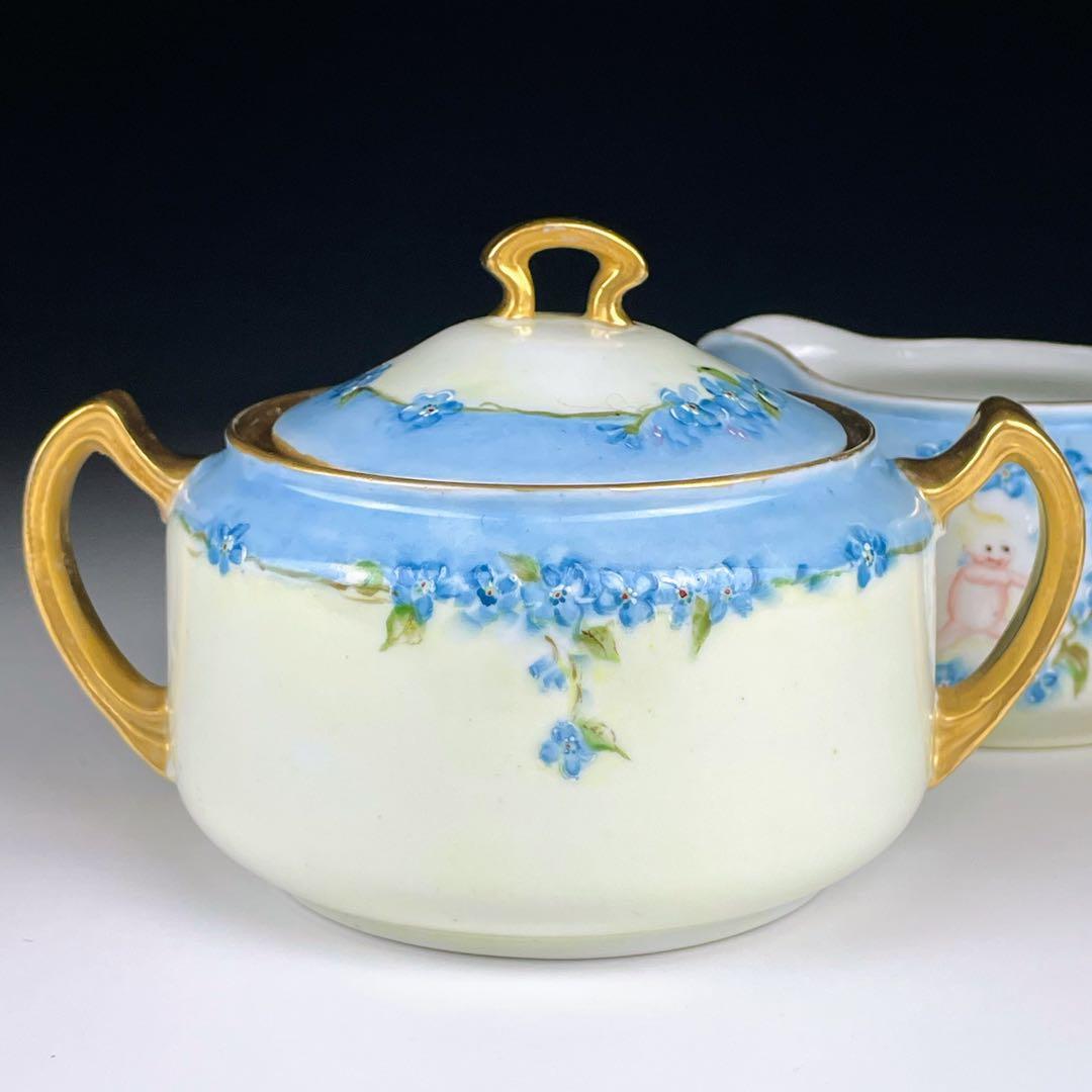 【希少】オールドノリタケ ケーキューピー 勿忘草紋 シュガーボウル クリーマー