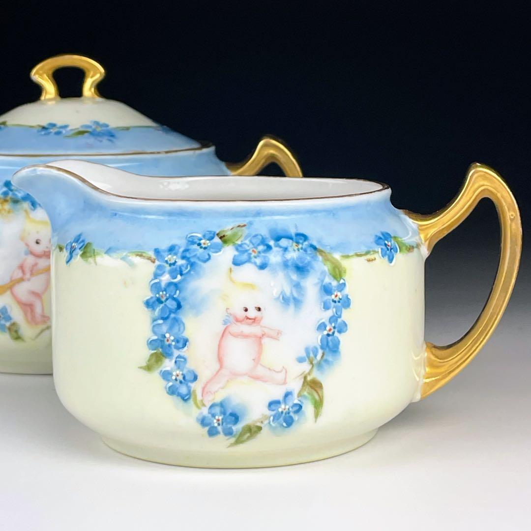 【希少】オールドノリタケ ケーキューピー 勿忘草紋 シュガーボウル クリーマー