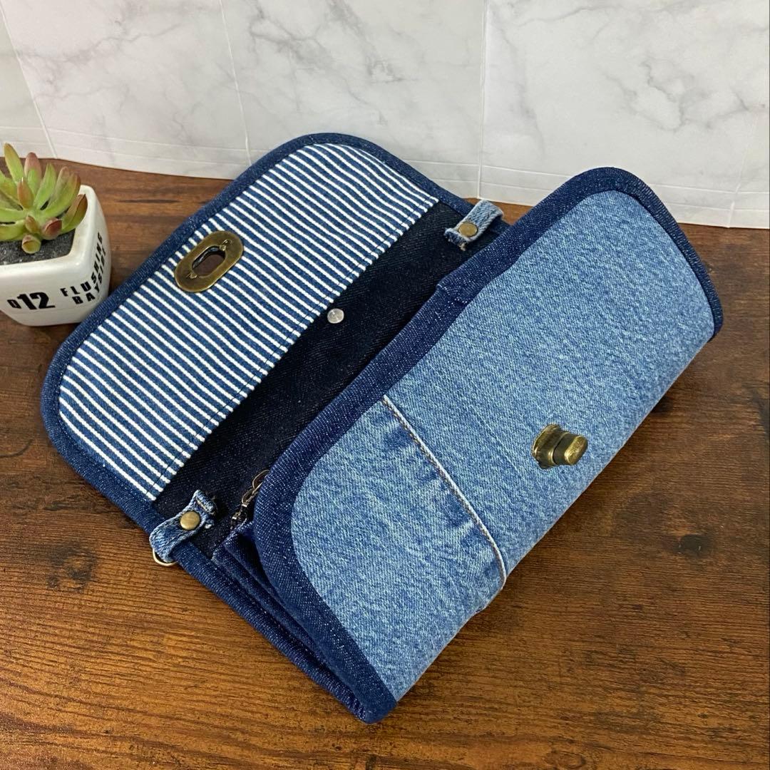 デニムリメイク【長財布】スマホショルダー バッグ グラニースクエア ハンドメイド