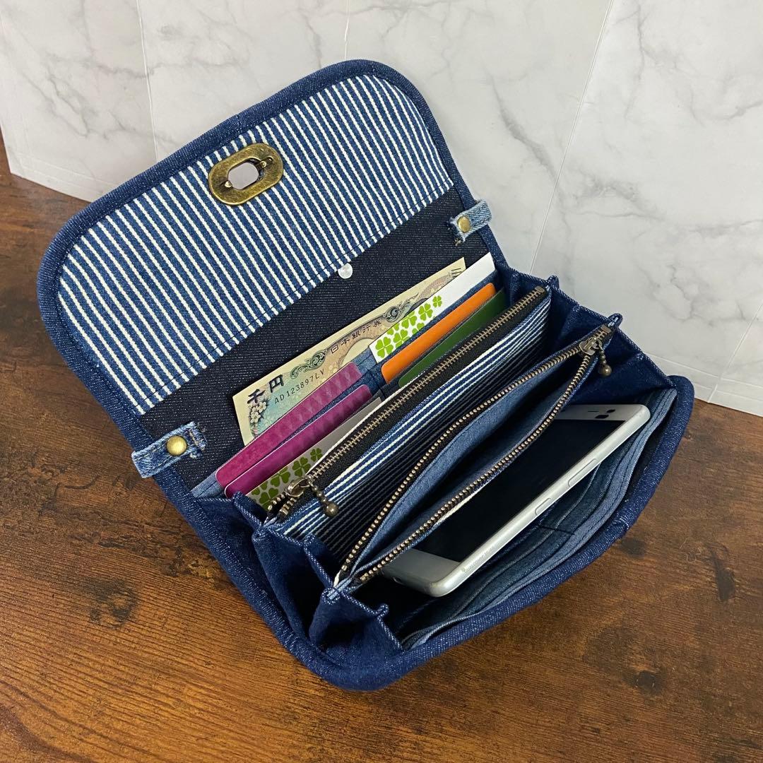 デニムリメイク【長財布】スマホショルダー バッグ グラニースクエア ハンドメイド
