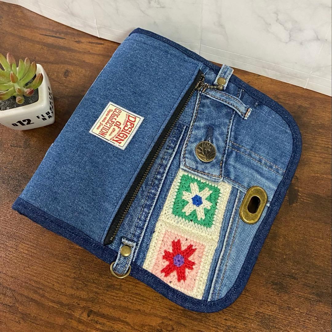 デニムリメイク【長財布】スマホショルダー バッグ グラニースクエア ハンドメイド