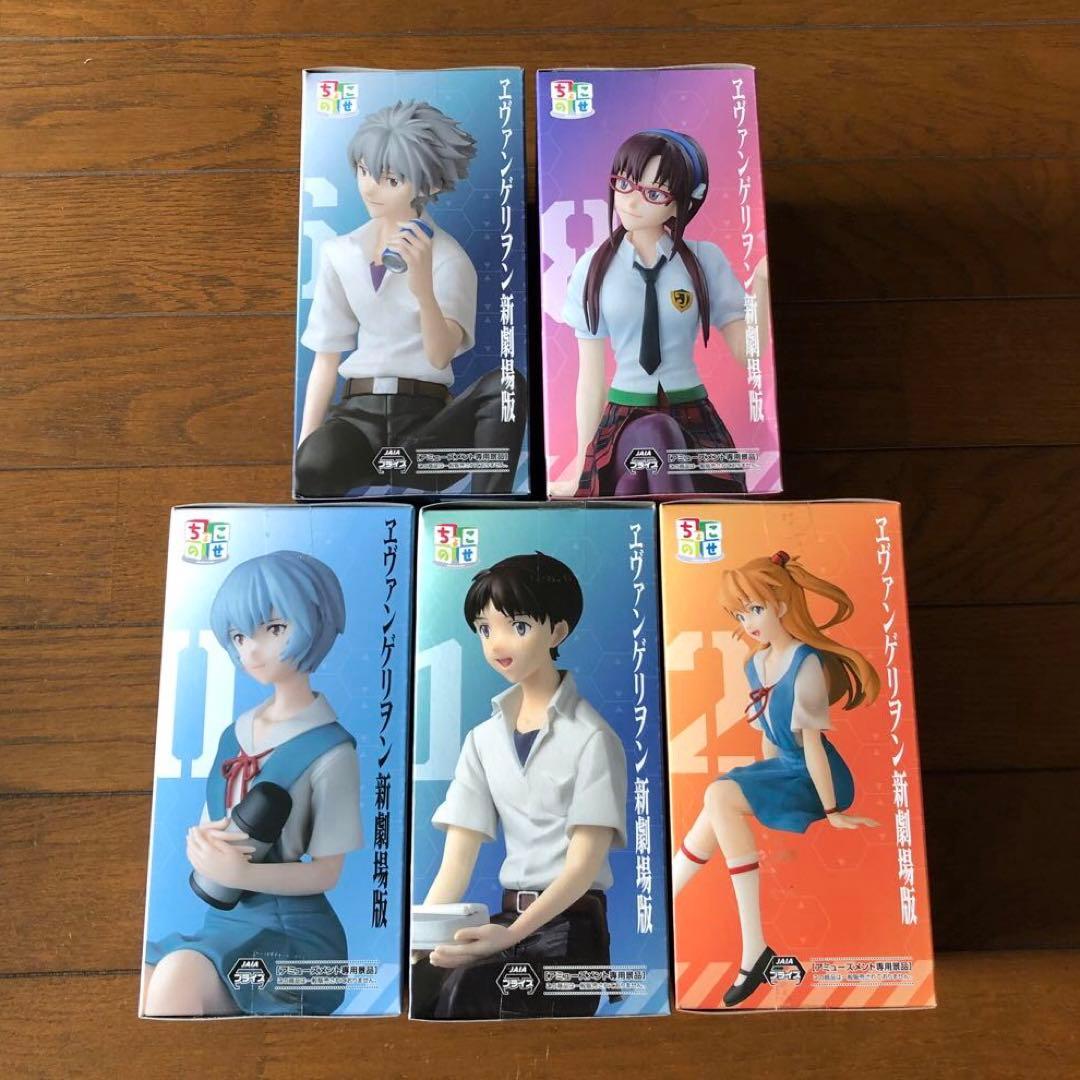 ヱヴァ ちょこのせフィギュア　レイ、シンジ、アスカ、カヲル、マリ　計5体セット