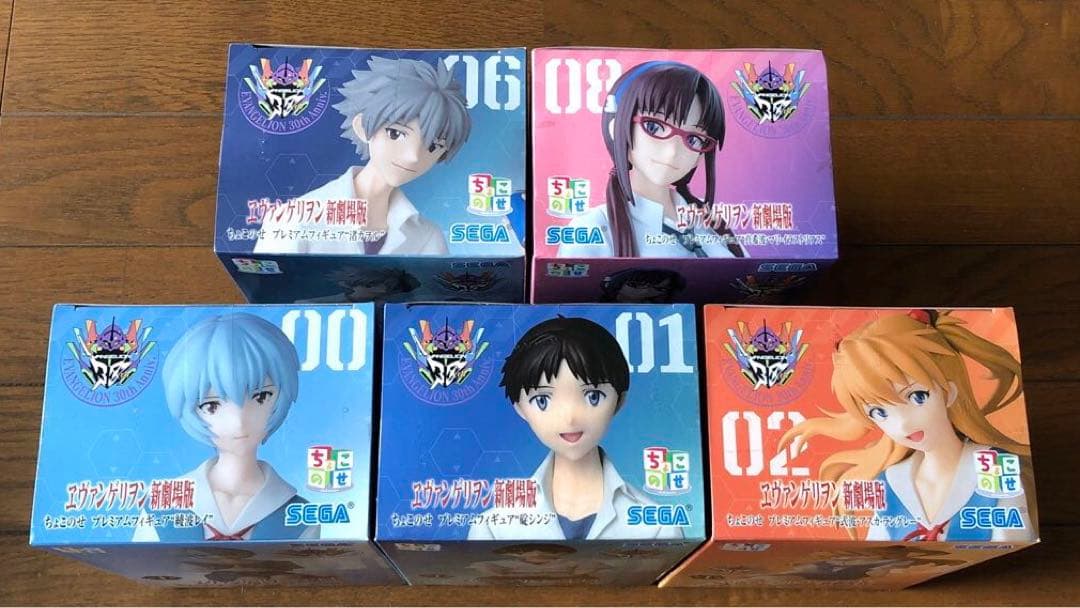ヱヴァ ちょこのせフィギュア　レイ、シンジ、アスカ、カヲル、マリ　計5体セット