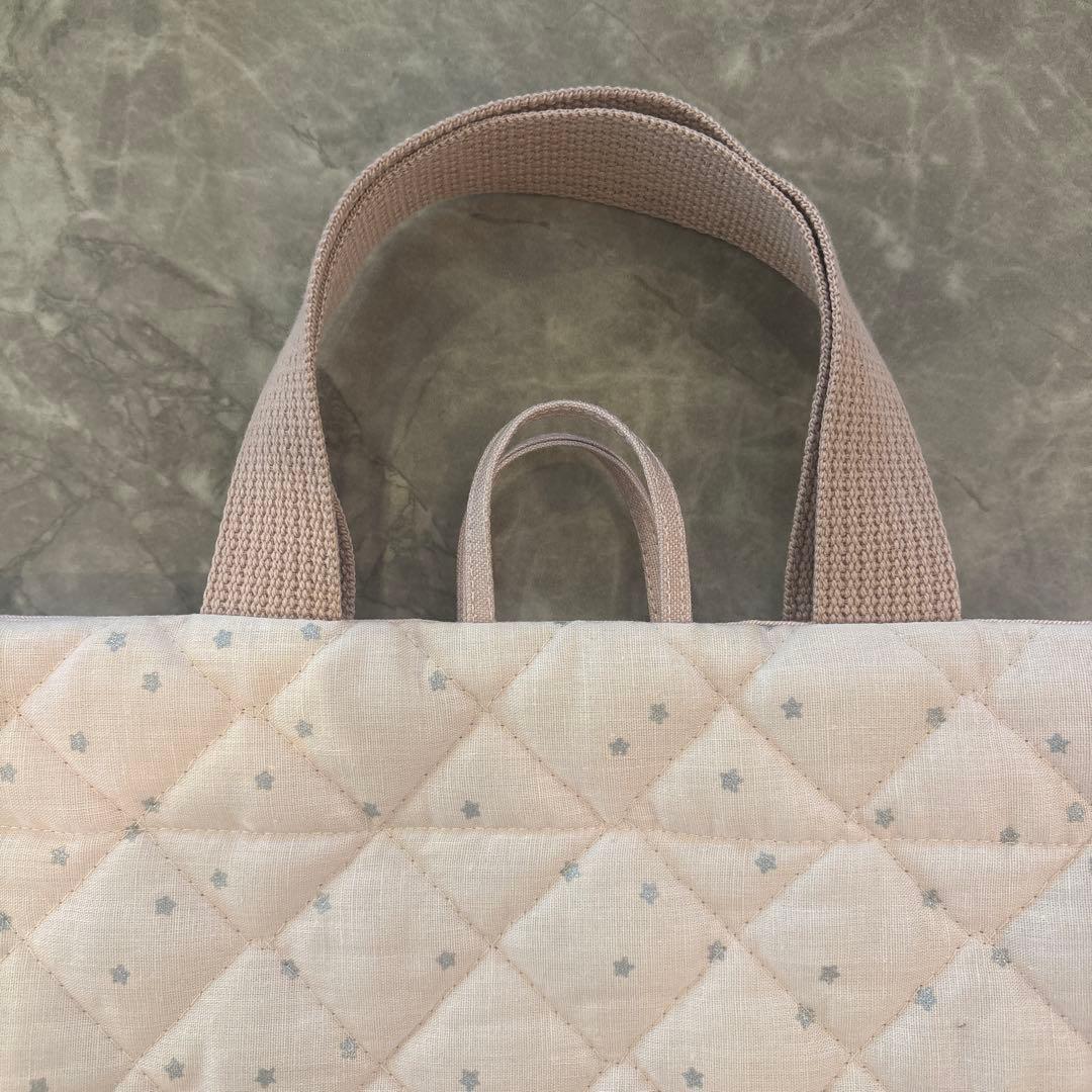 レッスンバッグ　さくらんぼワッペン　星野綿麻　ハンドメイド