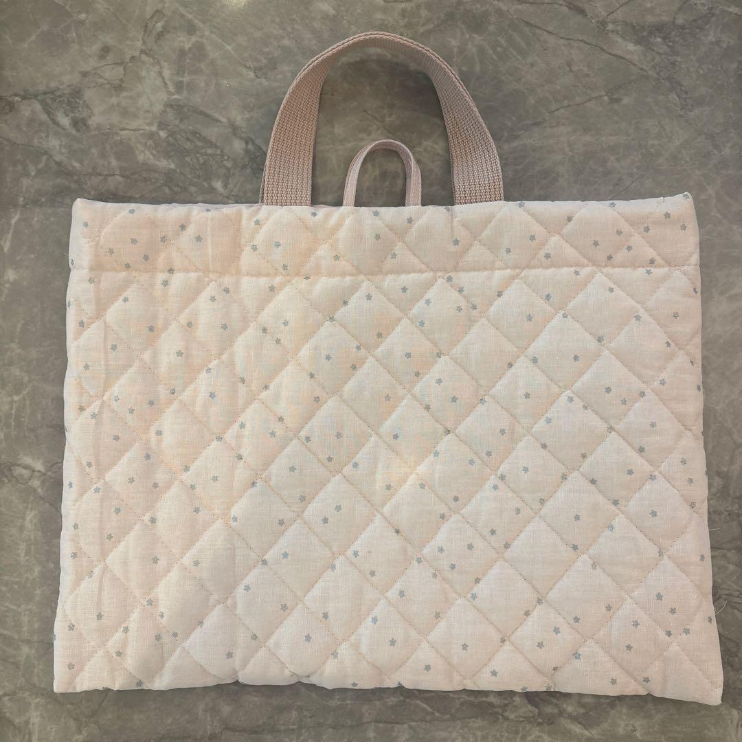 レッスンバッグ　さくらんぼワッペン　星野綿麻　ハンドメイド