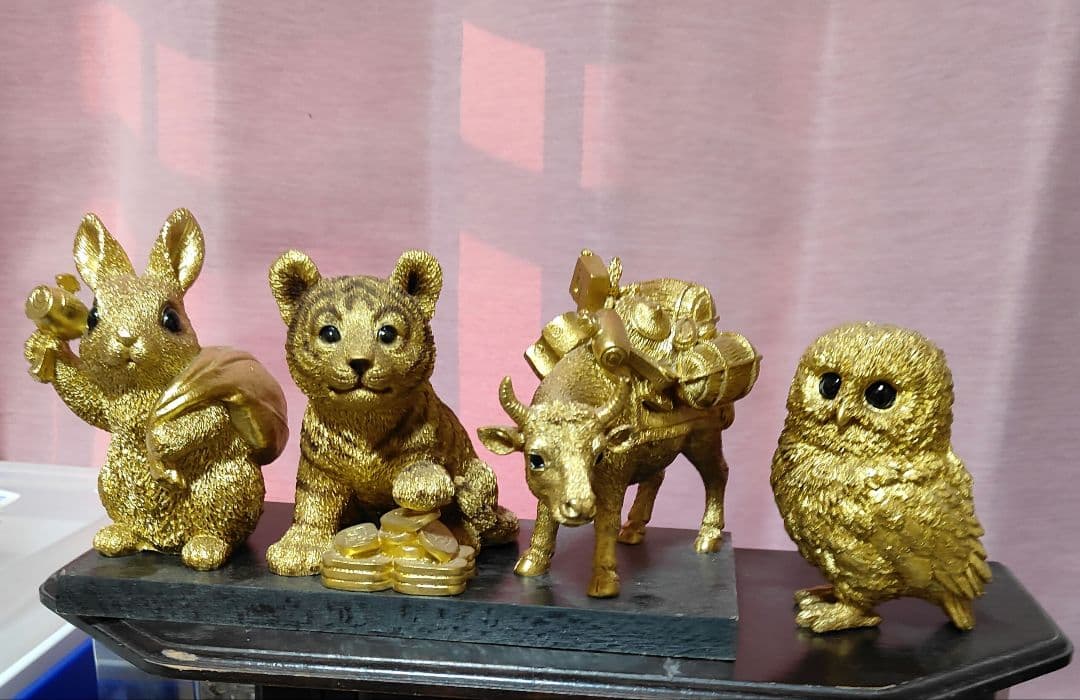 金運アップ！金色動物置物4点セット