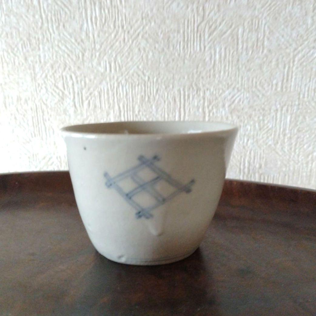 古伊万里白磁染付格子井桁文蕎麦猪口底上江戸時代