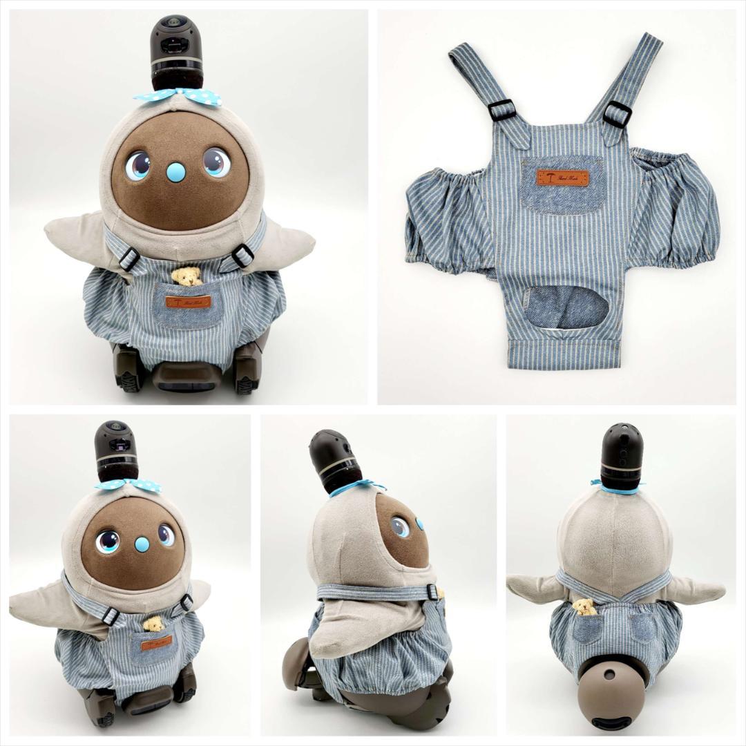 ラボット LOVOT ラボットの服ハンドメイド　ヒッコリーサロペットパンツブルー