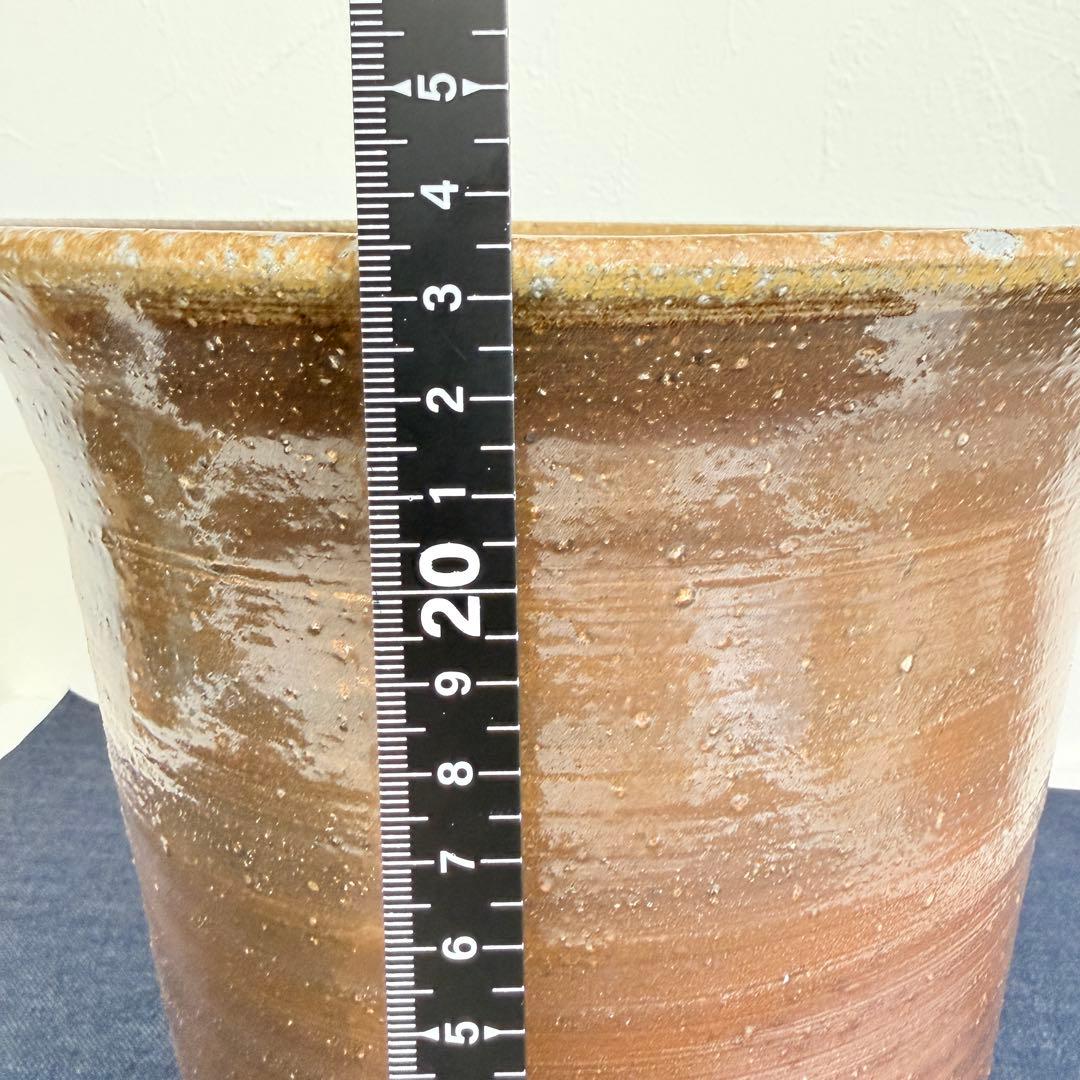 【名工】信楽焼 上田直方 造 蹲 壺 矢印陶印 3kg超 菊底 骨董 花瓶