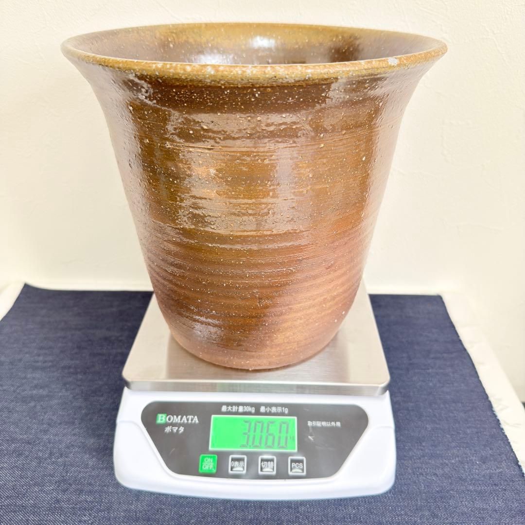 【名工】信楽焼 上田直方 造 蹲 壺 矢印陶印 3kg超 菊底 骨董 花瓶