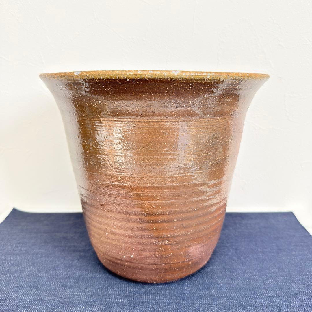 【名工】信楽焼 上田直方 造 蹲 壺 矢印陶印 3kg超 菊底 骨董 花瓶