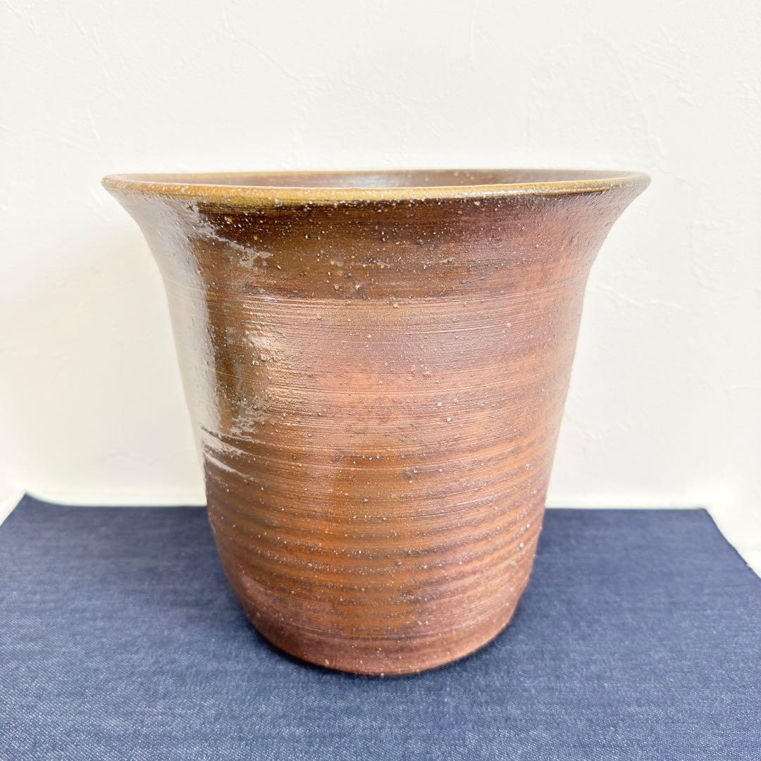 【名工】信楽焼 上田直方 造 蹲 壺 矢印陶印 3kg超 菊底 骨董 花瓶
