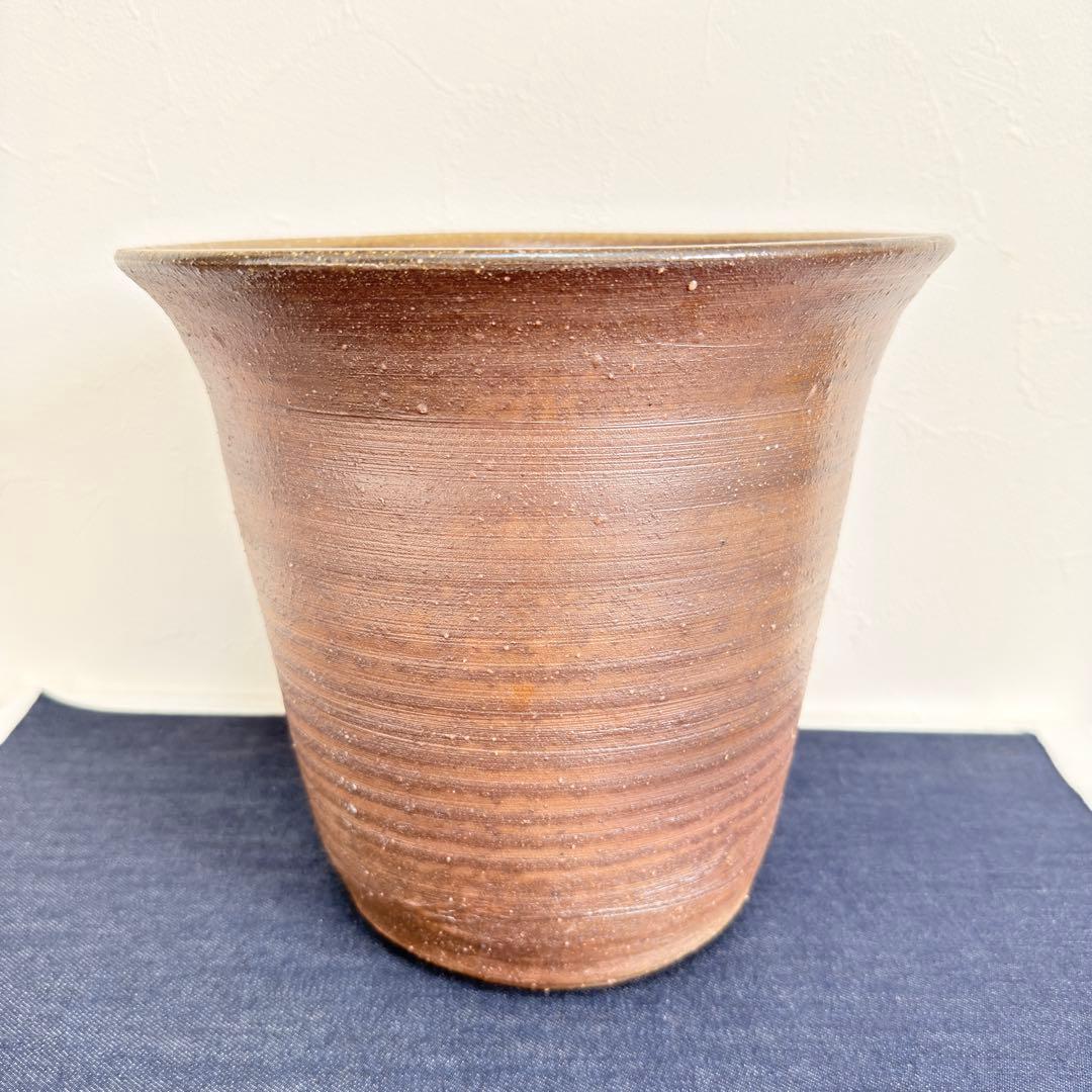 【名工】信楽焼 上田直方 造 蹲 壺 矢印陶印 3kg超 菊底 骨董 花瓶
