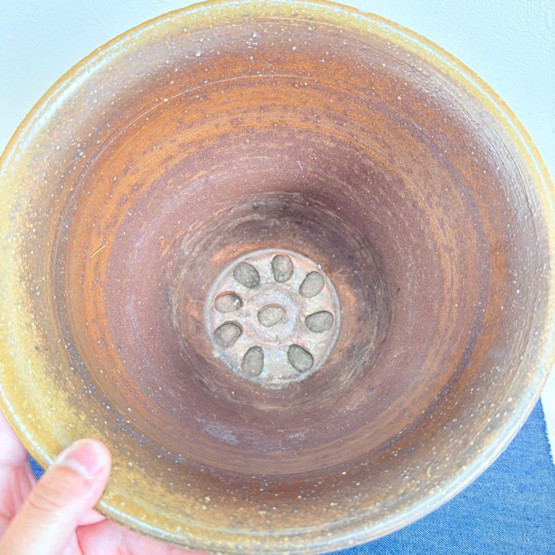 【名工】信楽焼 上田直方 造 蹲 壺 矢印陶印 3kg超 菊底 骨董 花瓶