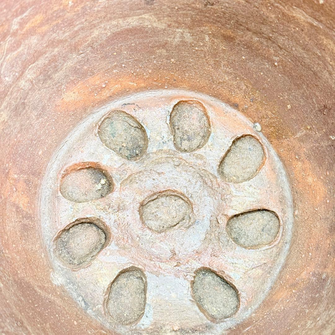 【名工】信楽焼 上田直方 造 蹲 壺 矢印陶印 3kg超 菊底 骨董 花瓶