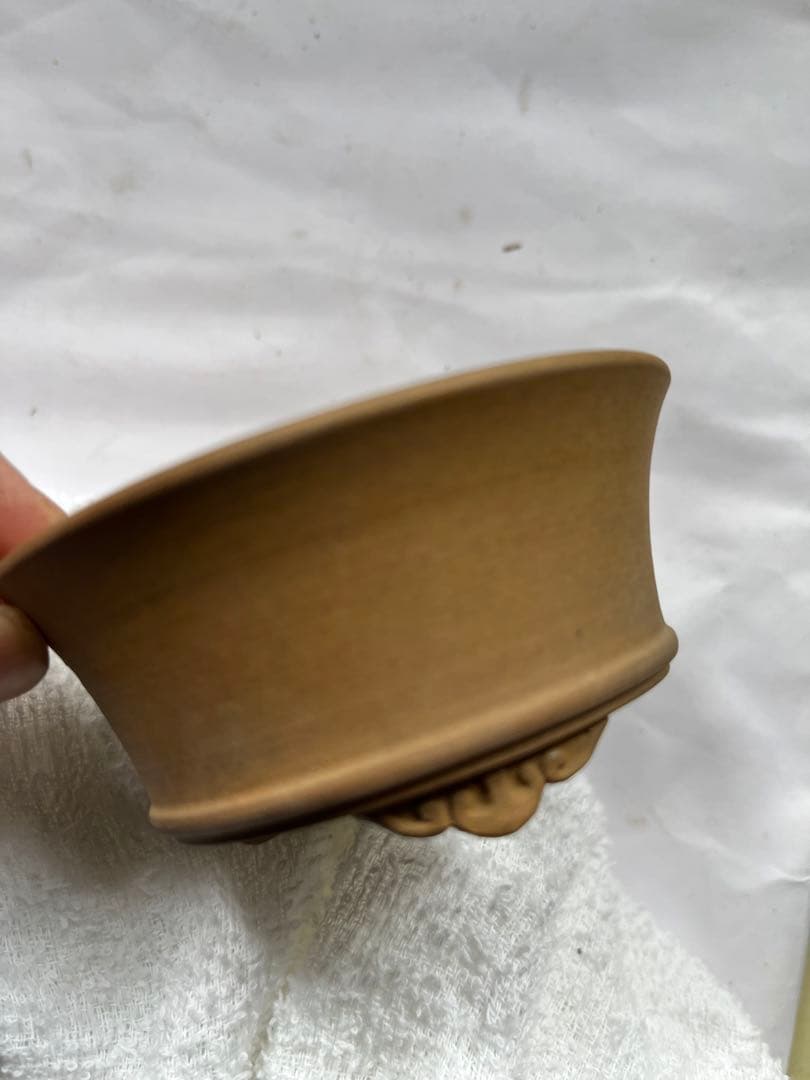 陶器製彫刻入り盆栽鉢