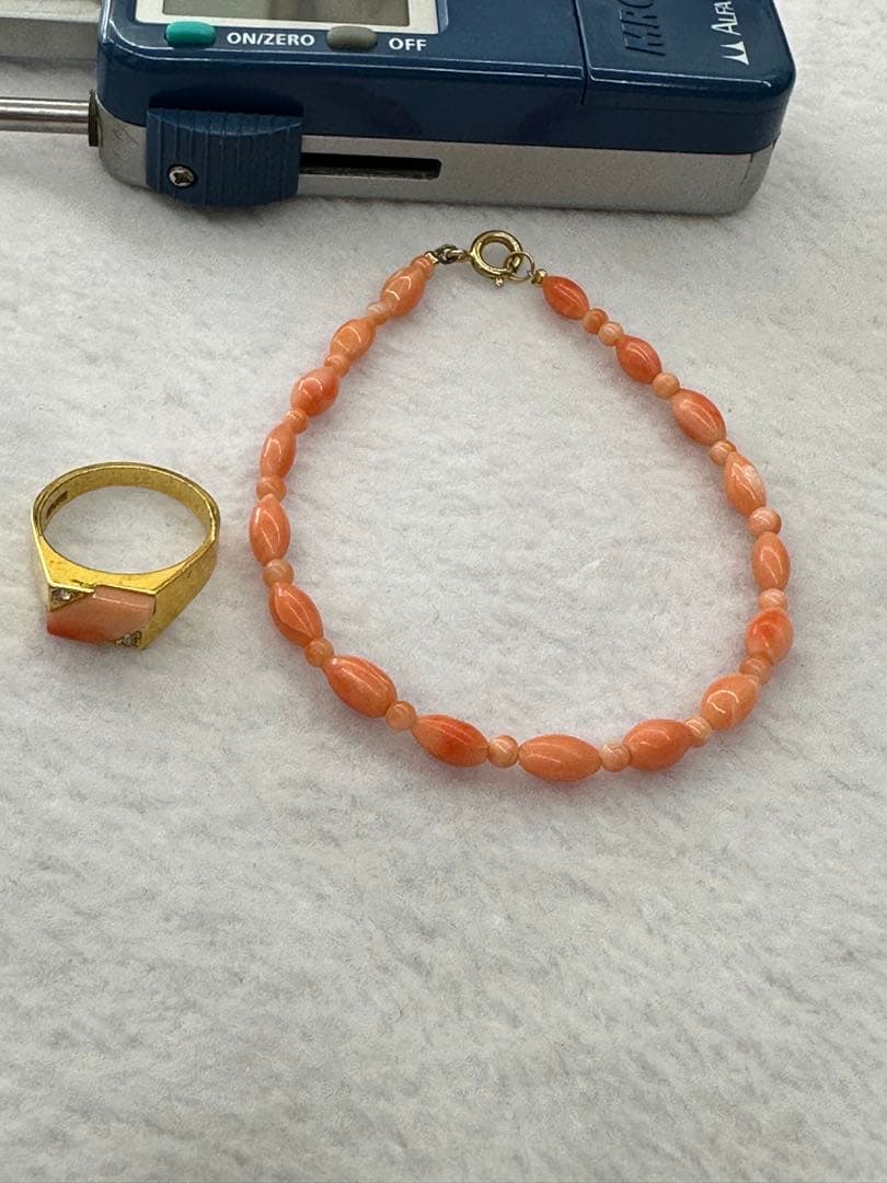 天然珊瑚プレスレッドと天然珊瑚リング2点セット　在庫処分