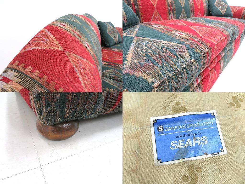 展示品　シモンズ　3人掛けソファ　キリム柄オルテガ柄ネイティブ店舗什器高級