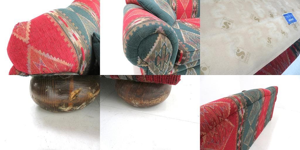 展示品　シモンズ　3人掛けソファ　キリム柄オルテガ柄ネイティブ店舗什器高級