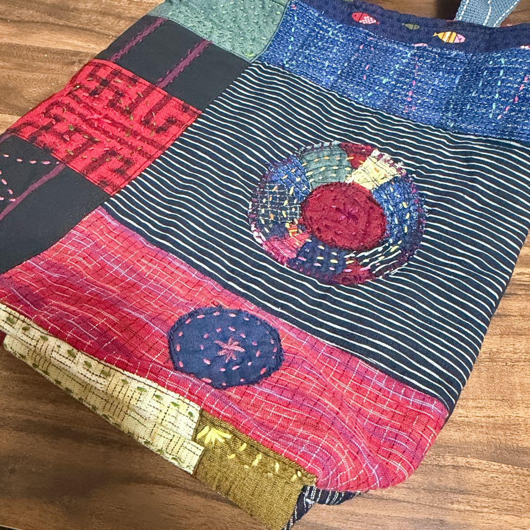 【ハンドメイド】和柄　刺し子とパッチワークのトートバッグ