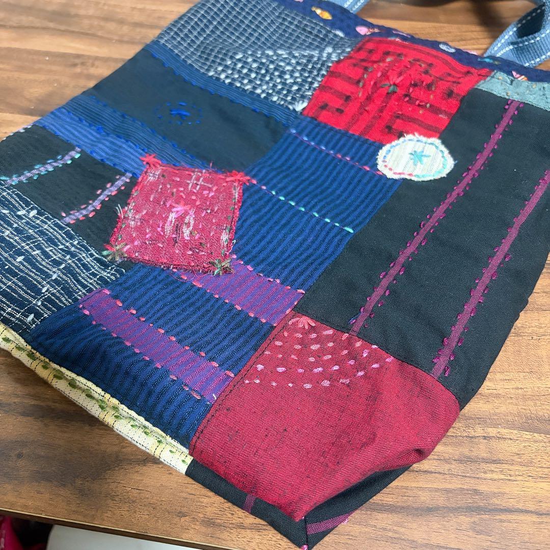 【ハンドメイド】和柄　刺し子とパッチワークのトートバッグ