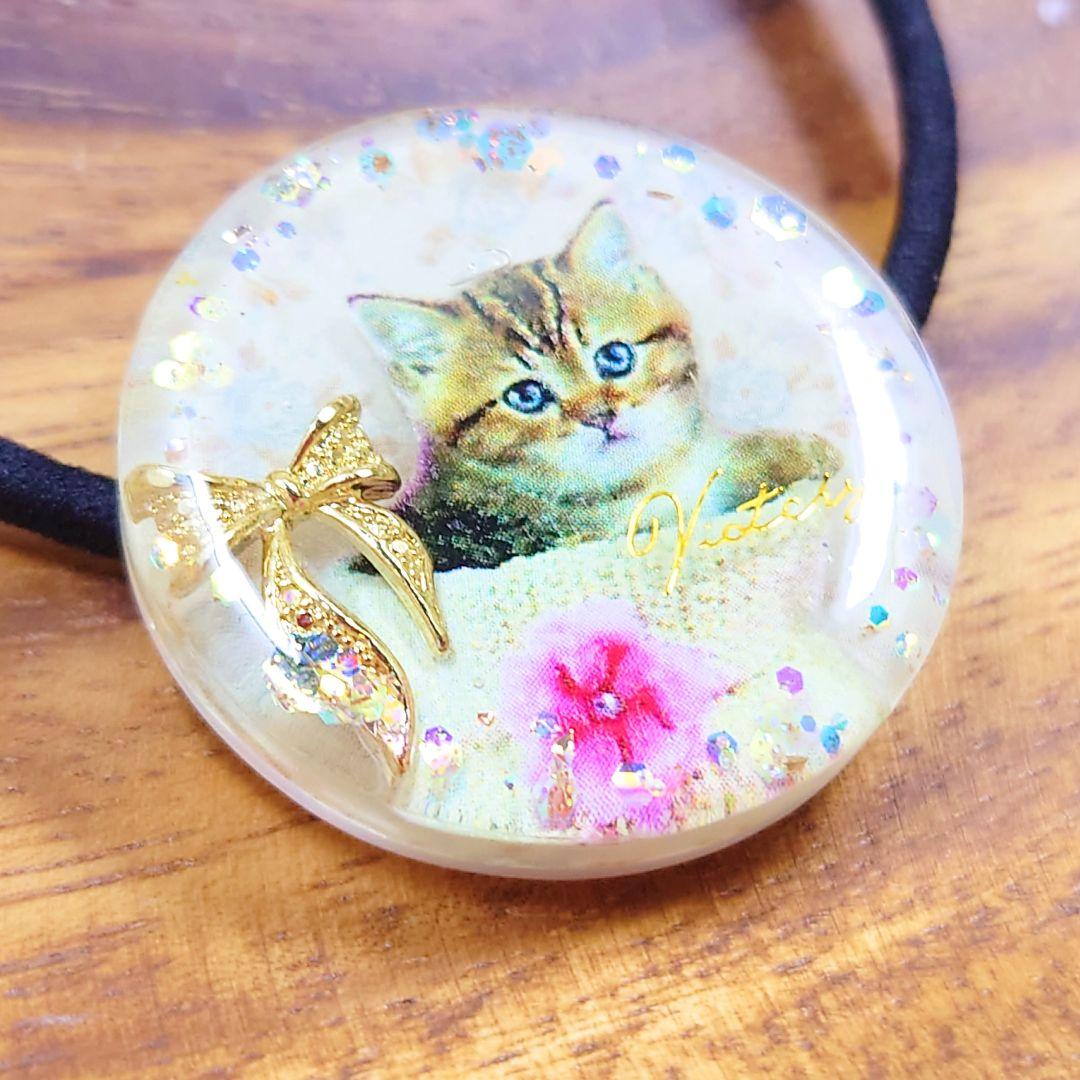 カゴ入り猫ちゃんのヘアゴム ハンドメイド レジン リボン 花柄 ネックレス お花