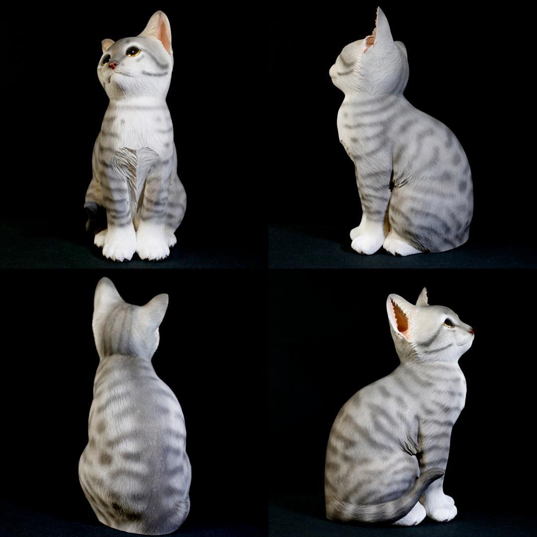 【レア美品】仔猫 子猫 長納魚竹 長納魚丈 彫刻 ネコ置物 箱あり 送料込み