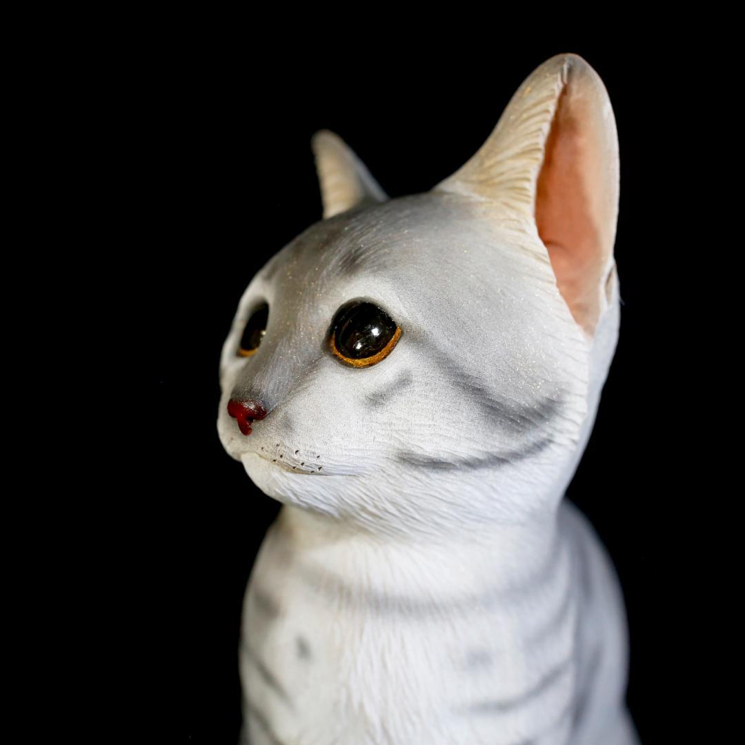 【レア美品】仔猫 子猫 長納魚竹 長納魚丈 彫刻 ネコ置物 箱あり 送料込み