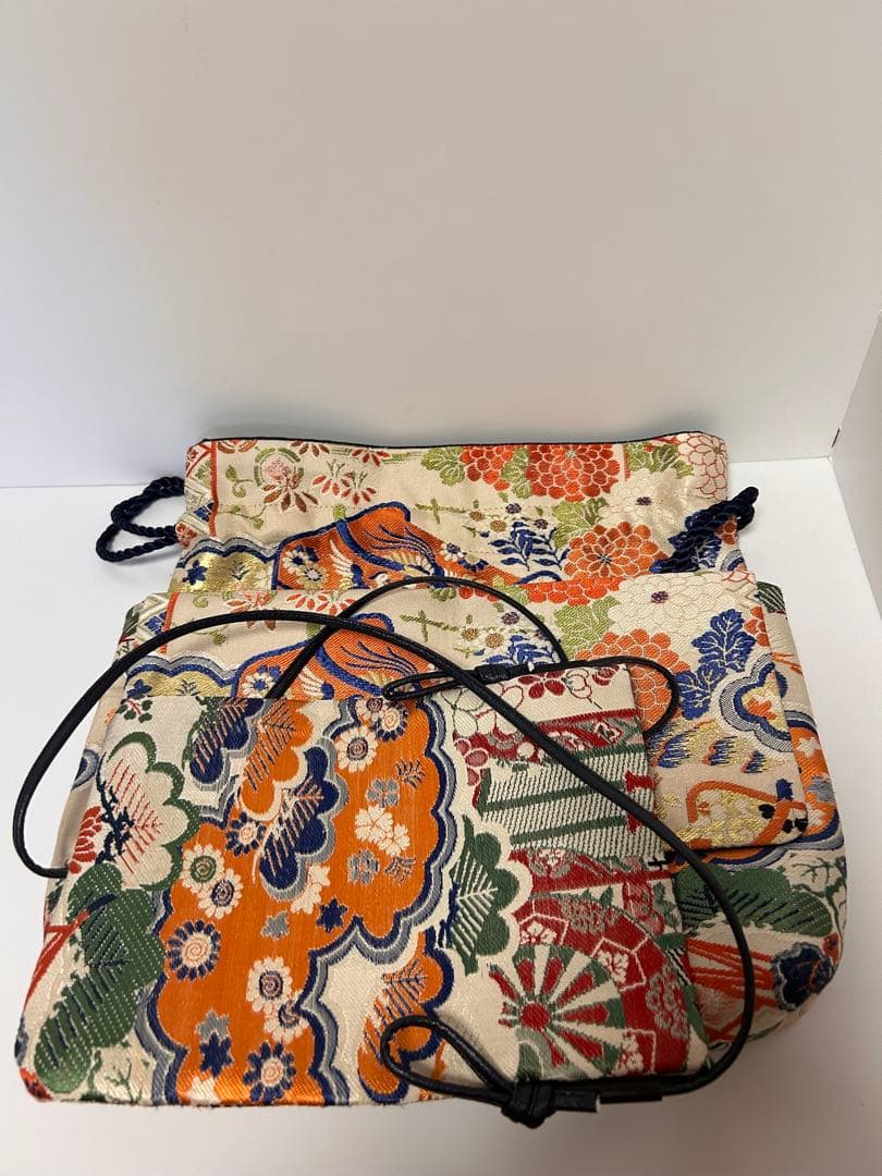 帯　リメイク　三点セット　巾着　クラッチバッグ　サコッシュ