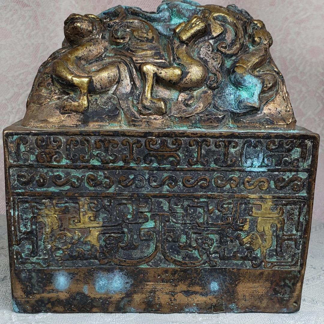 ◆『清朝 九龍 金銅璽（じ）：金銅印鑑』清朝時代皇帝印◆検）玉璽 乾隆帝 康熙帝