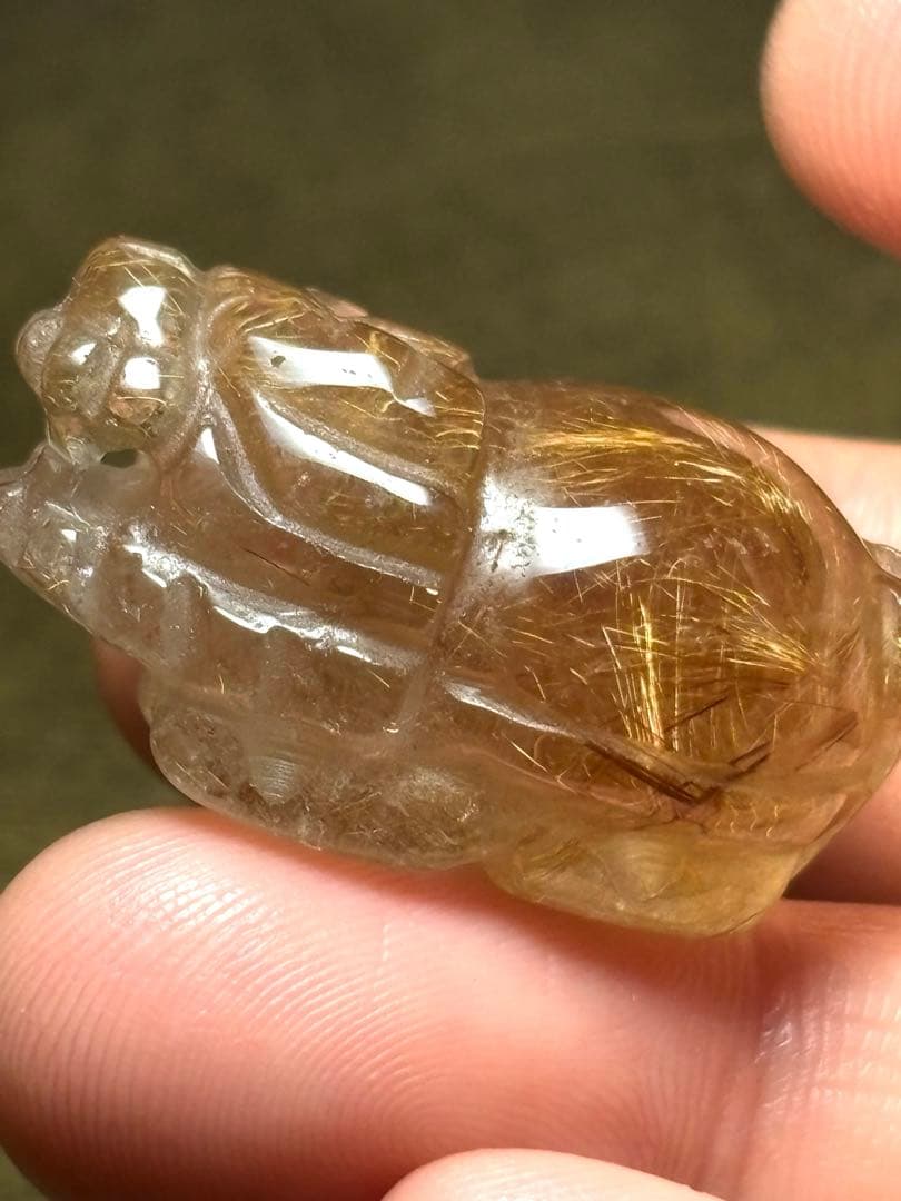 【極上品】天然石 ブラウンルチルクォーツ 貔貅（ひきゅう）彫刻 置物　新品未使用