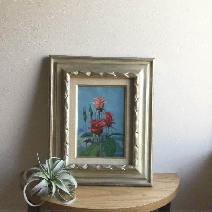 【二科会作家作品】インテリアに☆バラ 油絵