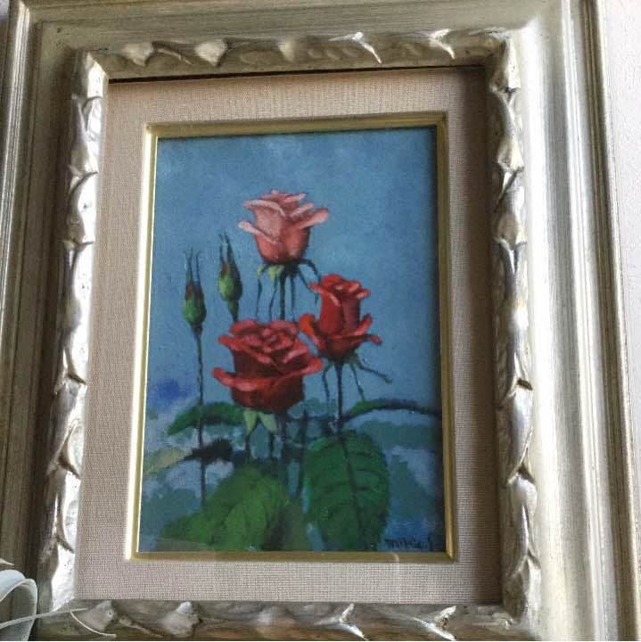 【二科会作家作品】インテリアに☆バラ 油絵