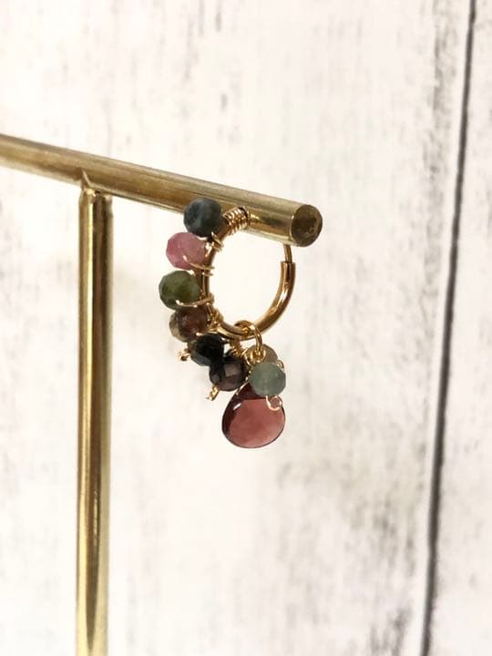 マルチカラートルマリン×ガーネット フープイヤリング ♯214