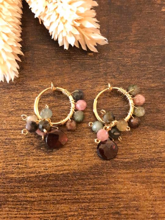マルチカラートルマリン×ガーネット フープイヤリング ♯214