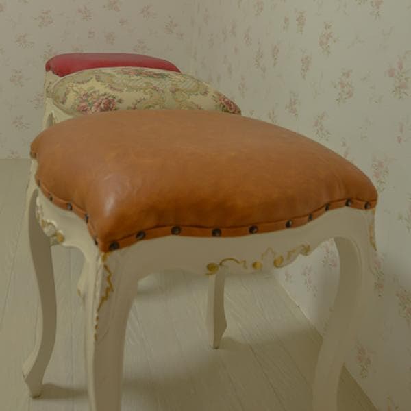 お値下げ！　マホガニー アイボリー ゴールド 猫脚 スツール ブラウン ロココ調