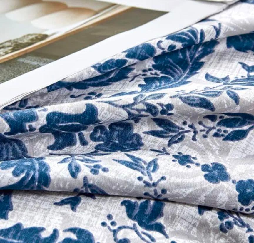 新品★最高級綿100%★ブルー＆ホワイト　レトロリボンシングルサイズ色落ちなし！