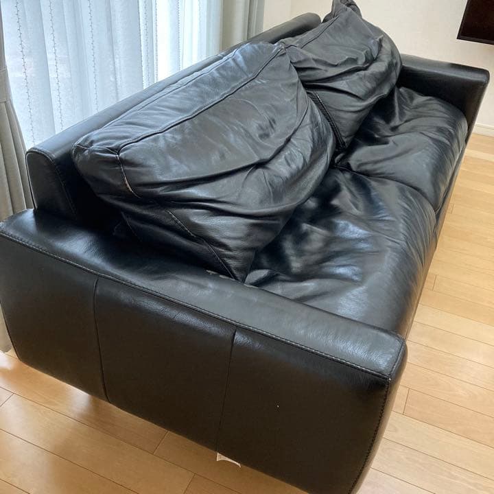 ソファー 黒 本皮 硬め オットマンなし ケユカ ３人がけ 直接引き取り可
