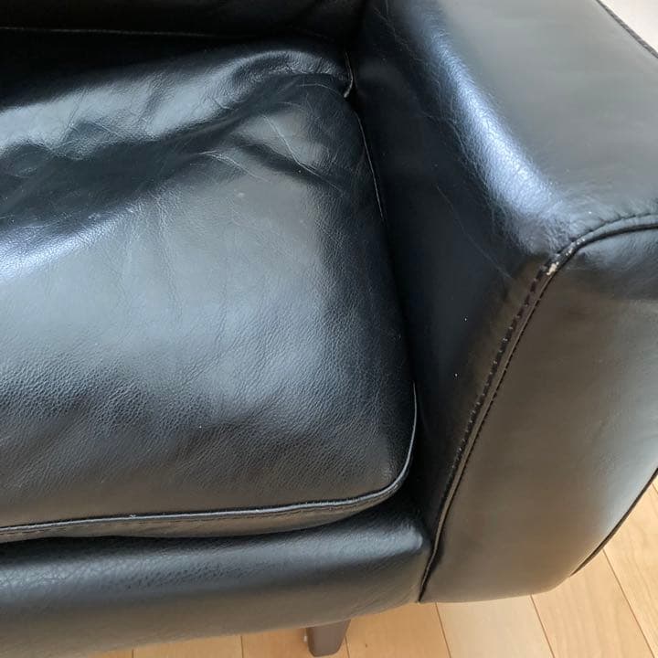 ソファー 黒 本皮 硬め オットマンなし ケユカ ３人がけ 直接引き取り可