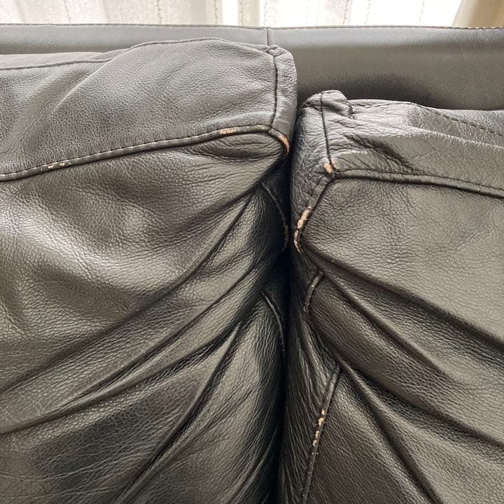 ソファー 黒 本皮 硬め オットマンなし ケユカ ３人がけ 直接引き取り可