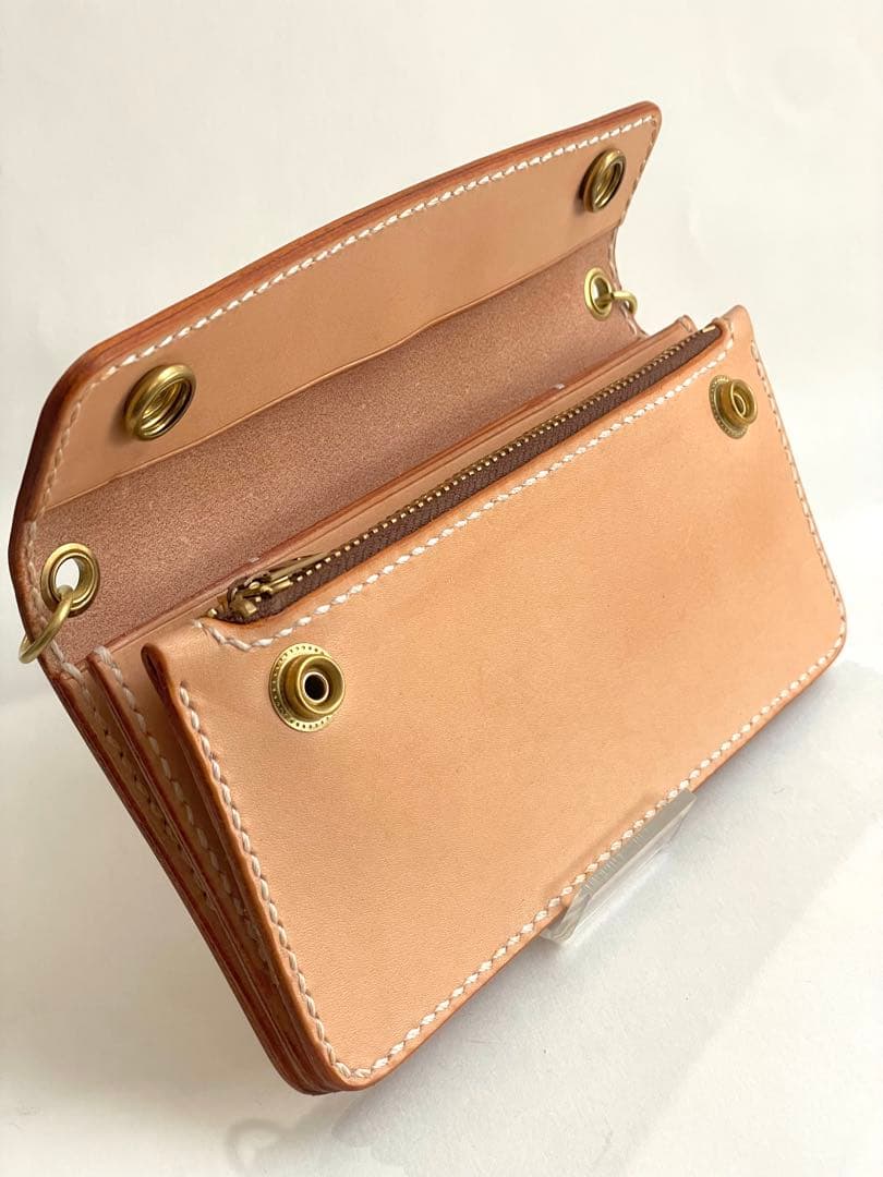 ショルダーロングトラッカーウォレット｜三層タイプ｜本革（牛革）ヌメ革 ×真鍮金具