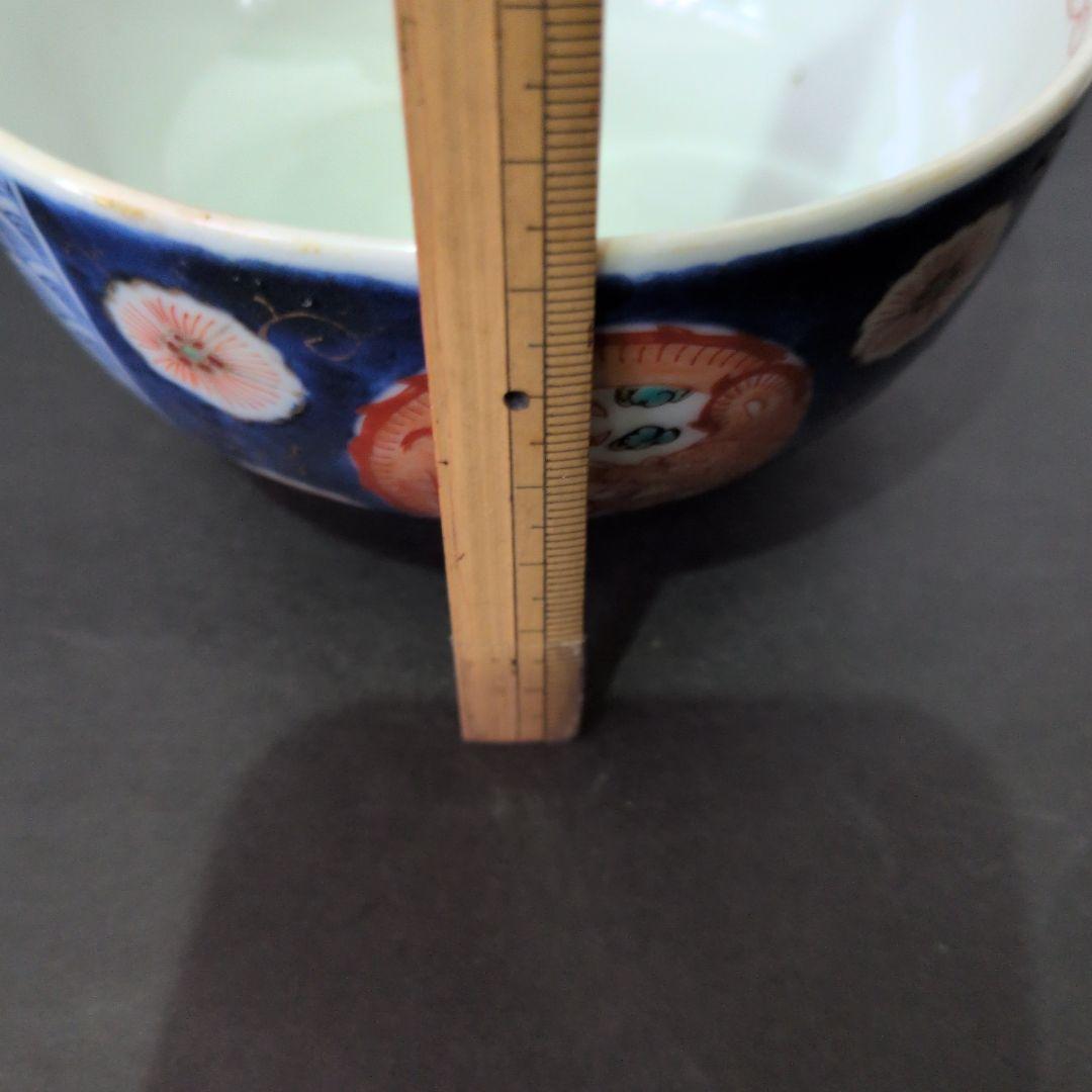 江戸中　赤絵金彩　中鉢　大清雍正　古伊万里　丸窓鳳凰と赤龍図　極上