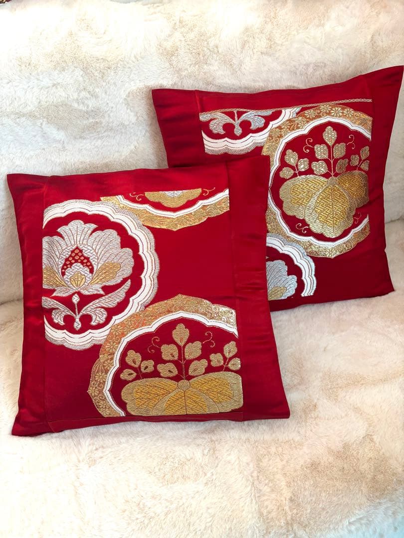 3098豪華な刺繍から作った正絹クッションカバー 2枚セットお正月、プレゼントに