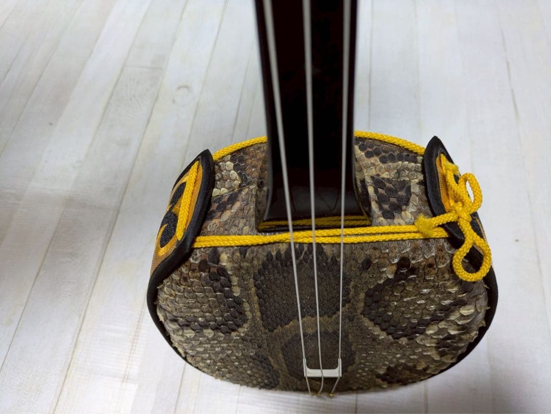 三線　胴 蛇皮（裏側破れ）【ケース付き】 訳あり