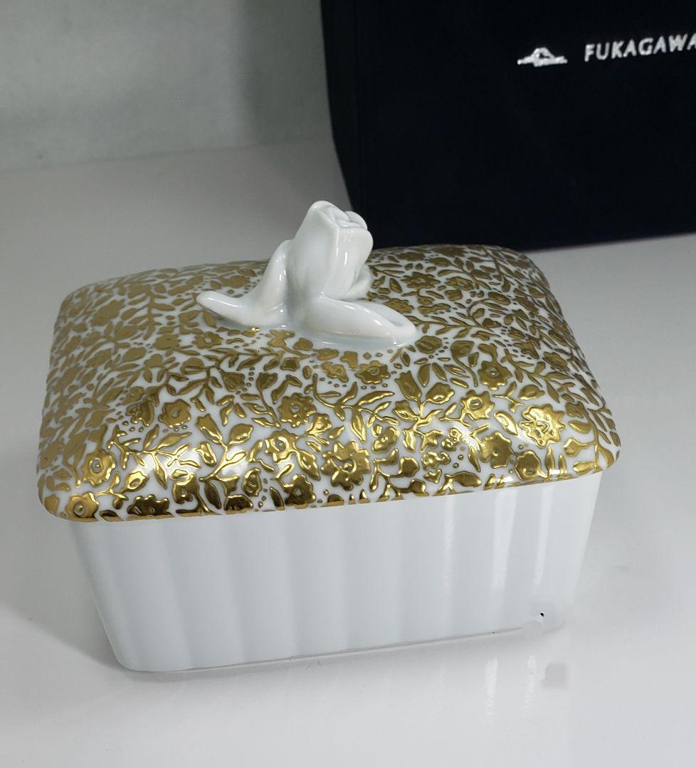 箱付【未使用】深川製磁 ジュエリーボックス 蓋付 小物入れ 金彩
