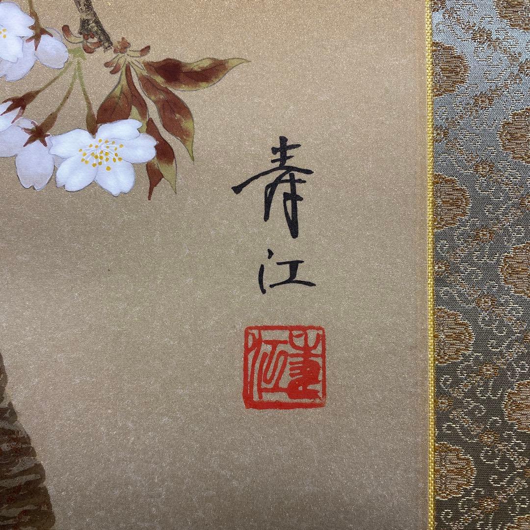 美品 掛け軸 柳沢寿江作 金地 春宵図 桜 共箱 太巻き 縁起物